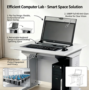 Service de fourniture tout-en-un pour salles informatiques scolaires : Table d'ordinateur pour salle de formation avec moniteur LCD relevable pour un seul élève - Product Image 2