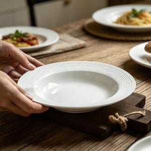 French Simple <b>Ceramic</b> Dinnerware Set Wholesale Pure Color Porcelain Straw Hat <b>Plates</b> and Bowls Set - Product Image 5