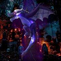 Dragon gonflable d'intérieur de 1,9 m pour Halloween, modèle lumineux à LED, chevalier volant suspendu, décoration de style américain