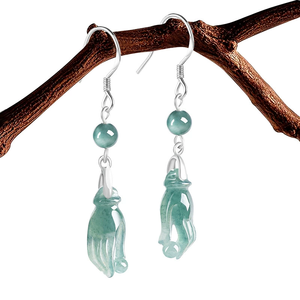 Pendientes de Jade Natural Genuino Azul Agua Guanyin con Madreperla - Pendientes de Jade Grado Hielo Plata S925 para Mujer - Product Image 1