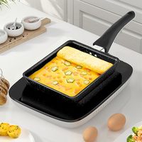 Poêle à Tamagoyaki en aluminium antiadhésive multifonctionnelle carrée, avec poignée en plastique détachable, compatible four, design Japandi, pour omelettes