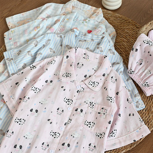 Femmes décontracté été dessin animé imprimé pyjamas costume respirant coton à manches courtes pantalon Shorts taille élastique avant Logo vêtements <span class=keywords><strong>de</strong></span> maison - Product Image 1