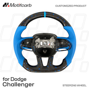 Volante de fibra de carbono personalizado para Dodge Charger Challenger Hellcat SRT 392 R/T 2013-2023 con empuñaduras de cuero azul - Product Image 2