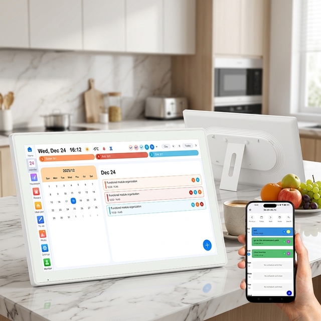KINGTOP 15.6" Smart Family Calendar Touchscreen Android 15 Digital Planner WiFi Daily Chore Chart Event To-Do List AI Voice