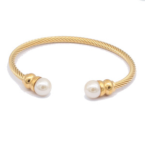 Cable Wire Bangle Ball Pearl 18 K Gold Plated Open Bangles Bracelets <strong>Stainless</strong> <strong>Steel</strong> <strong>Jewelry</strong> - Product Image 2