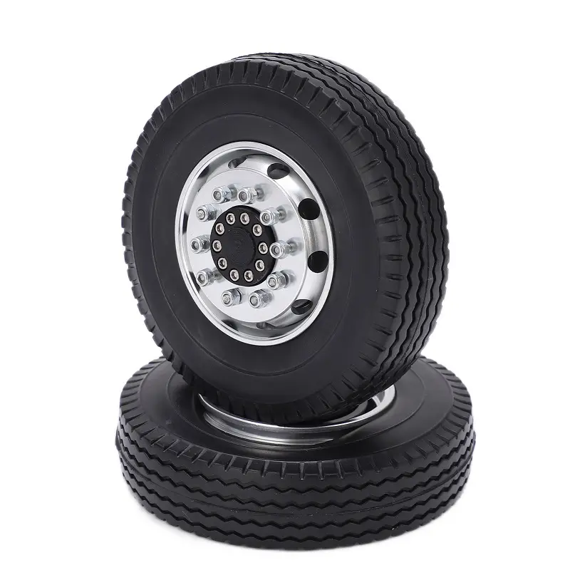 1/14 Scale Tamiya RC Truck Car Upgrade Parts Rubber Tire w/Aluminum Alloy Front Wheel Rims