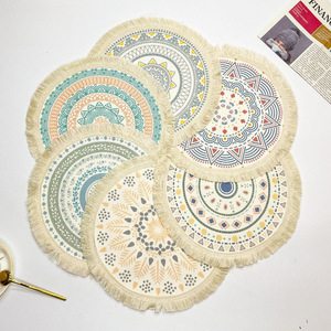 Mantel Individual de hilo de algodón tejido de tela Bohemia, posavasos de mesa reutilizable con aislamiento térmico antiescaldado, 10-10,9 de diámetro para el hogar - Product Image 2