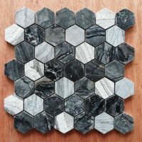 Carreau hexagonal de mosaïque de marbre naturel en bois noir pour la décoration murale de cuisine et de salle de bain