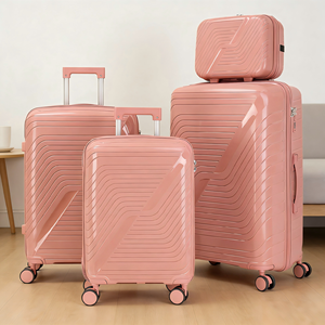 Ensemble de 4 valises rigides en PP, motif élégant en forme de Z, rose blush, roulettes pivotantes, valise de voyage légère pour femmes - Product Image 1
