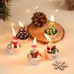 3pcs 크리스마스 양초 산타 클로스 눈사람 깡통 양초 홈 미니 양초 새해 선물 크리스마스 장식