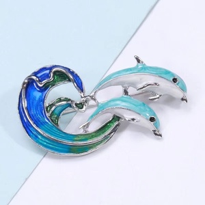 Broches de Delfín de Esmalte Azul para Mujeres y Parejas, Broche de Pesca Marina Encantador para Fiestas y Oficina, Broche de Doble Uso - Product Image 2