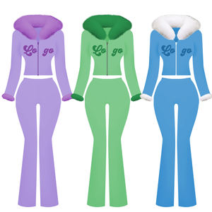 Ensemble de vêtements personnalisés <span class=keywords><strong>pour</strong></span> femmes, sweat à capuche et <span class=keywords><strong>pantalon</strong></span> évasé à fermeture éclair, col en fourrure personnalisé, style Y2k, strass, fabricant de vêtements personnalisés - Product Image 4