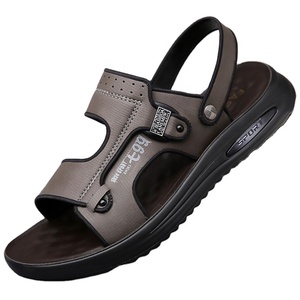 Sandalias Planas para Hombre, Punta Abierta, Suela de Goma, Entresuela de EVA, Parte Superior de Cuero Genuino, Cómodas, Antideslizantes, Casuales, para Todas las Temporadas, con Estampado de Leopardo - Product Image 1
