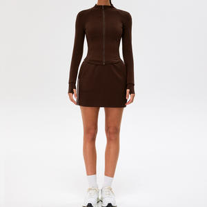 Übergrößen Stehkragen <span class=keywords><strong>2</strong></span>-teiliges Rock- und Jacken-Set für Damen Golf Tennis Bekleidung Gepolstertes Luxus Plissiertes Racerback Tennisrock-Set - Product Image 5