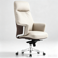 Fauteuil de Direction Ergonomique Moderne et Confortable en Cuir Véritable Marron, Pivotant, avec Accoudoirs, Chaise de Bureau pour PDG et Dirigeants, Structure en Aluminium, Style Aile
