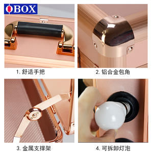 Valise de maquillage OBOX 24 pouces avec miroir et éclairage pour artistes de salon, couleur or rose - Product Image 4