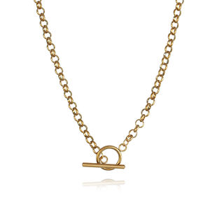 Elegante collar de eslabones gruesos de 2 tonos de acero inoxidable con cierre OT para mujeres y hombres, piedras de forma geométrica para ocasiones de aniversario - Product Image 1