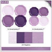 Ensemble de 24 assiettes en papier et serviettes rondes violettes solides de 10 pouces, jetables, pour 24 invités, pour la décoration de fête d'anniversaire