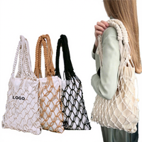 Sac en filet de coton avec logo personnalisé sac de plage d'été en macramé sac d'épicerie réutilisable du marché beige de plage au crochet avec pochette à l'intérieur