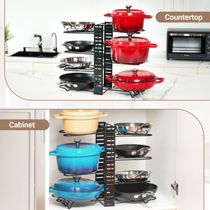 Modern <b>7</b>-Tier Adjustable Stackable Pot and Pan Organizer Rack Heavy Duty <b>Iron</b> Cookware Storage for Cabinet Countertop - Product Image 4