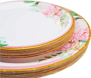 Ensemble d'assiettes et <span class=keywords><strong>de</strong></span> serviettes en papier jetables au design floral-<span class=keywords><strong>Vaisselle</strong></span> <span class=keywords><strong>de</strong></span> fête <span class=keywords><strong>de</strong></span> mariage/anniversaire écologique, Logo personnalisé en gros en vrac - Product Image 2