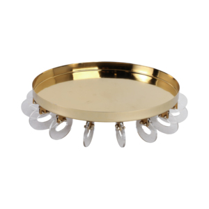 Vassoio Decorativo Rotondo in Metallo con Anelli in Acrilico, Centrotavola Moderno e Glamour per Casa, Comodino e Tavolino da Caffè - Product Image 1