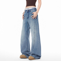 Nouveau jean bleu ample - Pantalon large rétro américain élégant et déchiré, coupe slim, avec surpiqûres style High Street