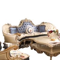 Ensemble de salon de style européen Royalr, luxueux, en bois massif, canapé en tissu avec table basse pour villa française, meubles d'art