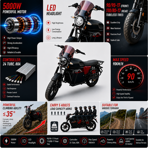Moto tout-terrain Smpllo, moteur 5000W, batterie lithium 72V, vitesse maximale 90 km/h, capacité de charge super forte 500-600 kg - Product Image 2