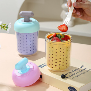 Portable Oatmeal Yogurt Cup With Spoon And Lid Microwaveable <b>Travel</b> Food <b>Container</b> Cylinder Shape For On The Go Meals - Product Image 3