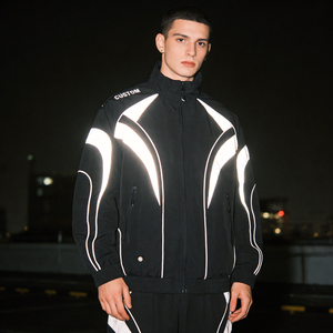 Blouson de course Y2K personnalisé réfléchissant, coupe ample, style streetwear, broderie rétro, veste de motard - Product Image 1