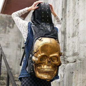 クールなスカルデザイン屋外バックパックPUレザーナイロン裏地付きジッパー留め式スタイリッシュでファッショナブルなパーソナリティスタイル - Product Image 1