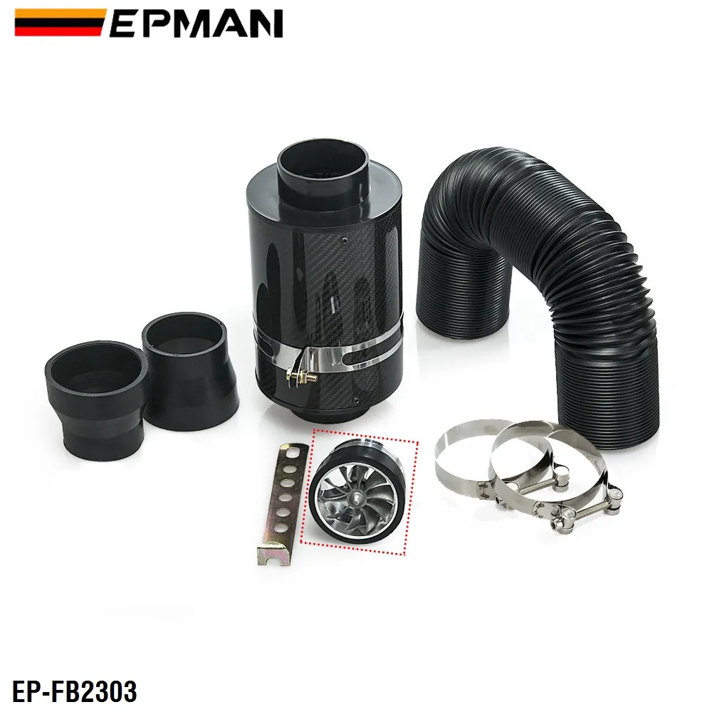 EPMAN Universal Cold Feed Induction Kit 76mm Carbon Fibre Air Filter Box With Fan EP-FB2303