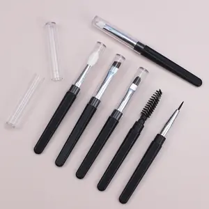 Mexikanischer 10-teiliger natürlicher Holzgriff Dichter Zylinder Fix Stehender kosmetischer Make-up-Misch pinsel für immer Set Beutel etui mit Griff