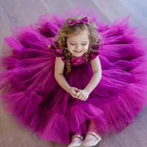 1-7Y High-end Girls dress baby round neck baptism princess dress baby 1 year old pettiskirt embroidered Girls princess dress