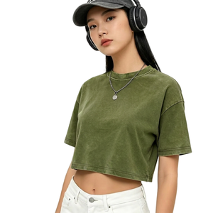 เสื้อยืดครอปแขนสั้น คอกลม ทรงหลวม ผ้าฝ้ายซักแล้ว สไตล์ลำลอง สตรีทแวร์ เสื้อยืดฤดูร้อน เสื้อยืดสั่งทำพิเศษ TKAN8125 - Product Image 1