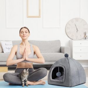 Cama de Doble Uso para Gatos, Cueva Interior con Cúpula, Escondite con Colchón Extraíble para Gatitos - Product Image 2