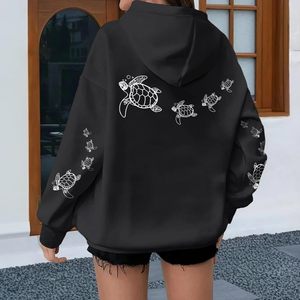 Sudadera con Capucha de Tortuga Marina FOXA para Mujer, Sudadera Holgada de Felpa, Talla Grande, Hombros Caídos, Diseño Gráfico, Estética Oceánica - Product Image 2