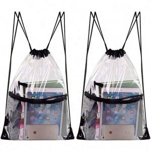 Wholesale Cheap Custom Printed Logo PVC <b>Drawstring</b> Gym <b>Backpack</b> Bag Clear Waterproof Transparent Mesh Pocket Zipper Closure Bag - Product Image 1