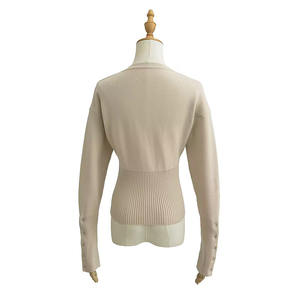 Nuovi abiti femminili alla moda t-shirt Streetwear manica lunga o collo sottile con bottone Top corto da donna a coste in maglia <span class=keywords><strong>Cardigan</strong></span> - Product Image 4