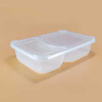 Boîte à lunch rectangulaire jetable en PP à 2 compartiments avec couvercle séparé, qualité alimentaire, compatible micro-ondes, compatible congélateur, recyclable, pour plats à emporter