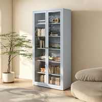 Armoire de rangement autoportante en acier avec porte en verre trempé bleu ciel, bibliothèque et unité de classement pour bureau à domicile et salon