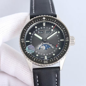 Reloj de pulsera profesional para hombre, mecánico automático, con calendario completo, fase lunar esqueletizada, esfera negra y caja plateada de alta calidad premium. - Product Image 1