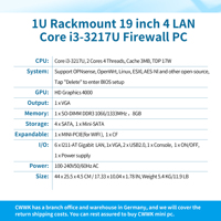 Serveur Pare-feu CWWK 1U I3-3217U 19" Rack 6 X I211-TA Gigabit LAN DDR3 MSATA OPNsense Enterprise Server Rackmount Network Appliance