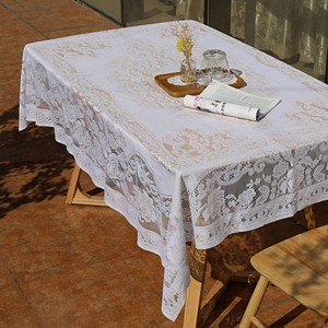 Lace <b>Tablecloth</b> European Retro Style Rectangular Home Dining Cover Beige Polyester Embroidered Pattern - Product Image 1