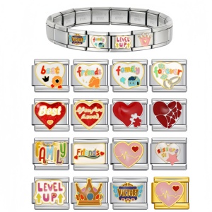 Bracelet tendance en acier inoxydable plaqué platine avec breloques italiennes en forme de cœur pour amies, bijoux fantaisie, cadeau fête des Mères - Product Image 1
