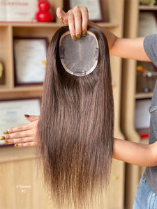 Pelo de mujer base mono marrón de 5x5 pulgadas pelo virgen crudo de 16 pulgadas al por mayor con 4 pinzas listas para enviar - Product Image 4