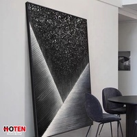 Grande peinture à l'huile abstraite noir et blanc peinte à la main sur toile, art mural moderne à suspendre - Ciel étoilé nocturne