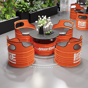 Ensemble de meubles en métal de style industriel créatif, baril d'huile bleu, style <span class=keywords><strong>vintage</strong></span>, café, bar, restaurant, <span class=keywords><strong>bistrot</strong></span>, <span class=keywords><strong>table</strong></span> et tabourets - Product Image 3