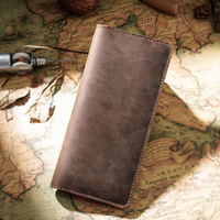 Dompet Panjang Kulit Asli Pria Anti RFID, Kulit Sapi Crazy Horse Asli, Mewah, Vintage, Custom OEM ODM Pabrik Asli